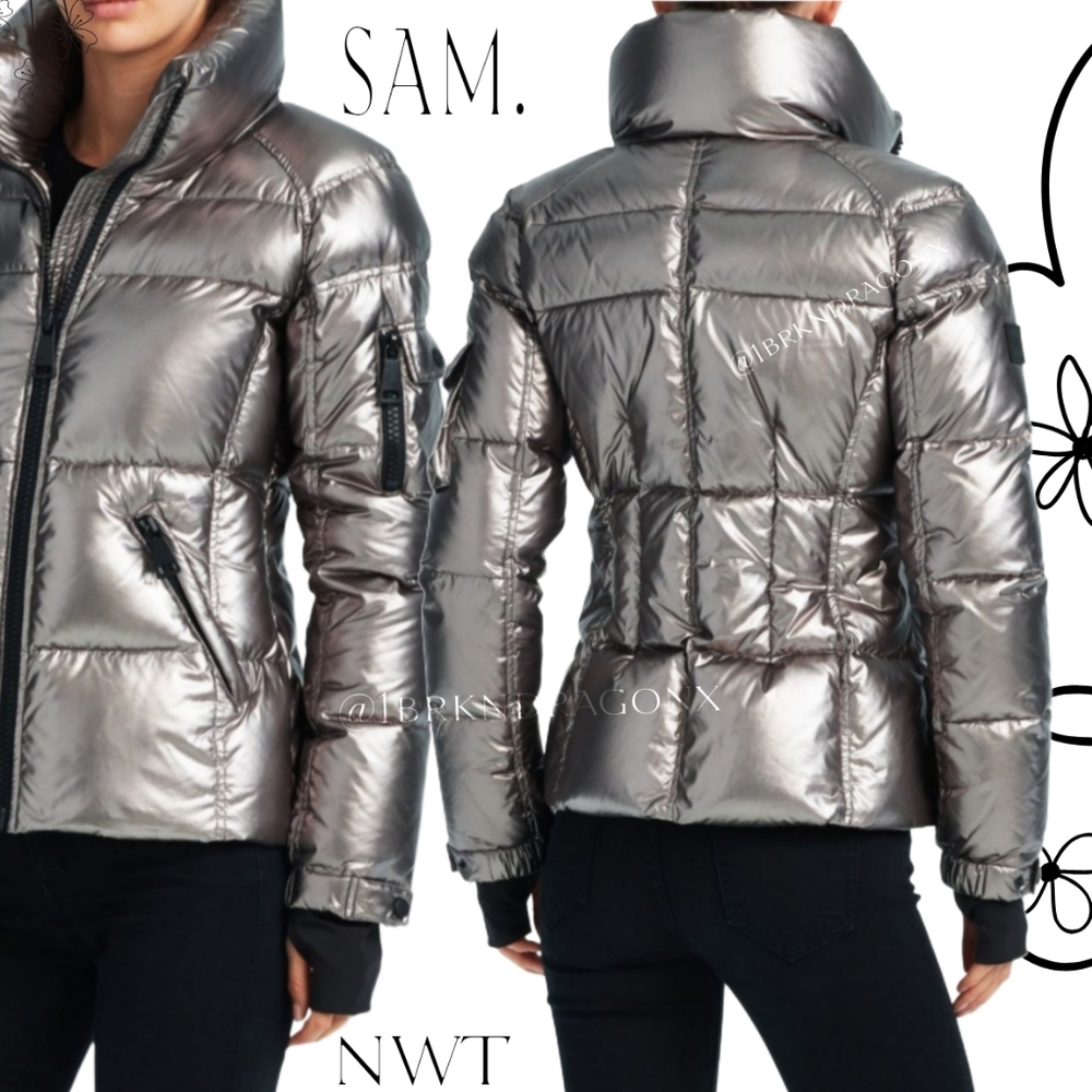 SAM. METALLIC PEWTER SILVER DOWN FEATHER COAT BRAND NEW PUFFER WINTER COAT SAM. - Picture 7 of 16